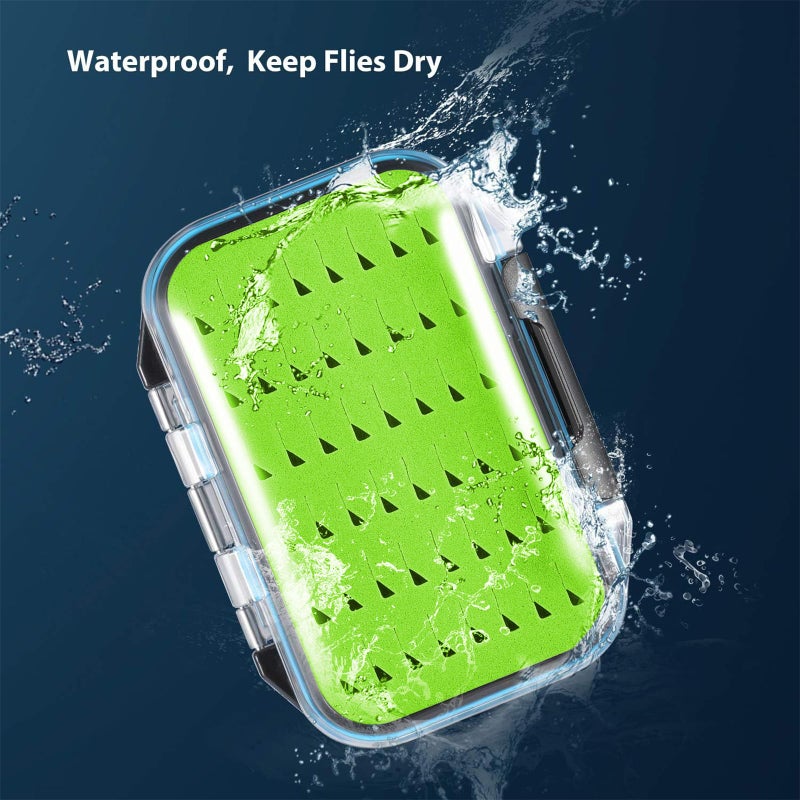 Gonex Fly Boxes for Fly Fishing Jig Boxes Two-Sided Waterproof Lightweight Fly Fishing Box Easy Grip Transparent Lid Fly Fishing Lures Box, 4.1""x 3.0""x 1.2"", Green - Image 3